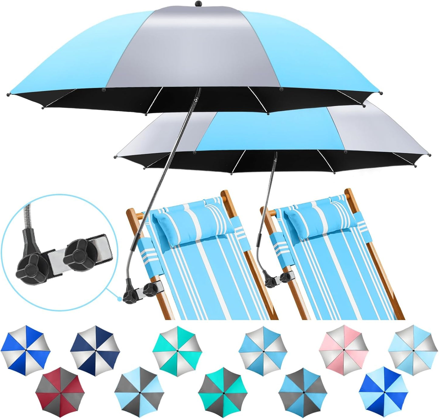 2 Pack Beach Umbrella with 360 Clamp by NBtoUS for Sun Protection