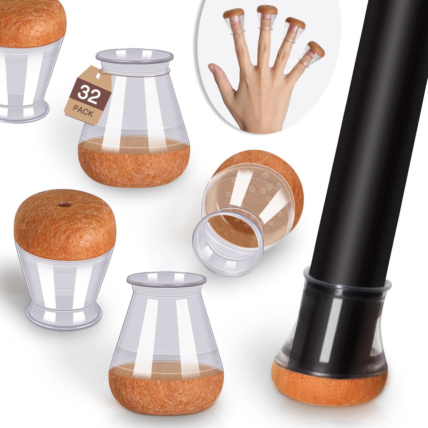 YOZON 32-Pack Small Chair Leg Floor Protectors | Non-Slip Felt & Silicone Caps for Hardwood Floors | Noise Reduction & Bottom Protection | Clear Round Design | Fit 1/2 ~ 3/4