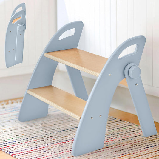 Wooden Step Stool for Kids with Non-Slip Pads and Handles