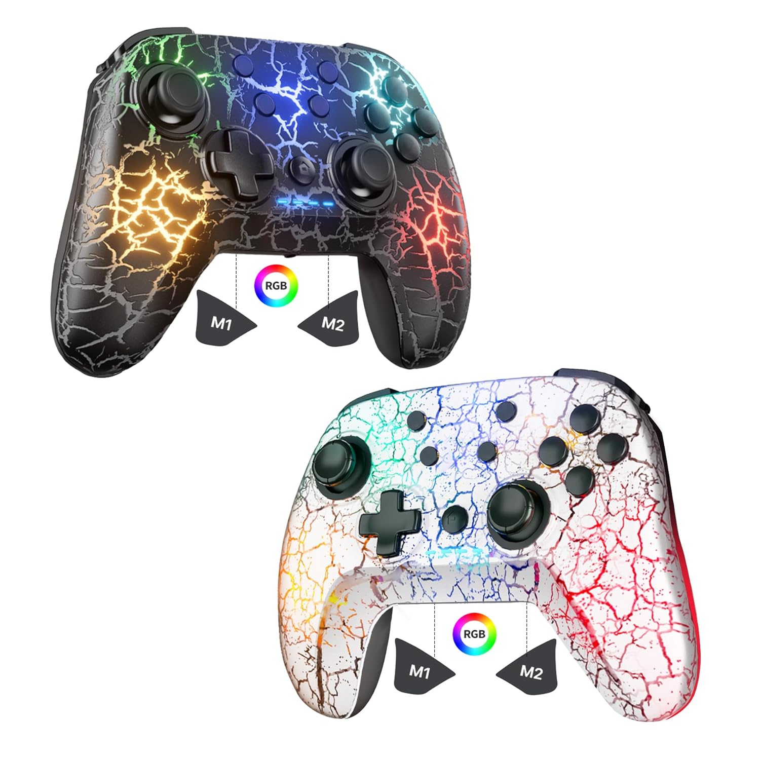 2 Pack Wireless Switch Controller with RGB Lighting & Turbo Function