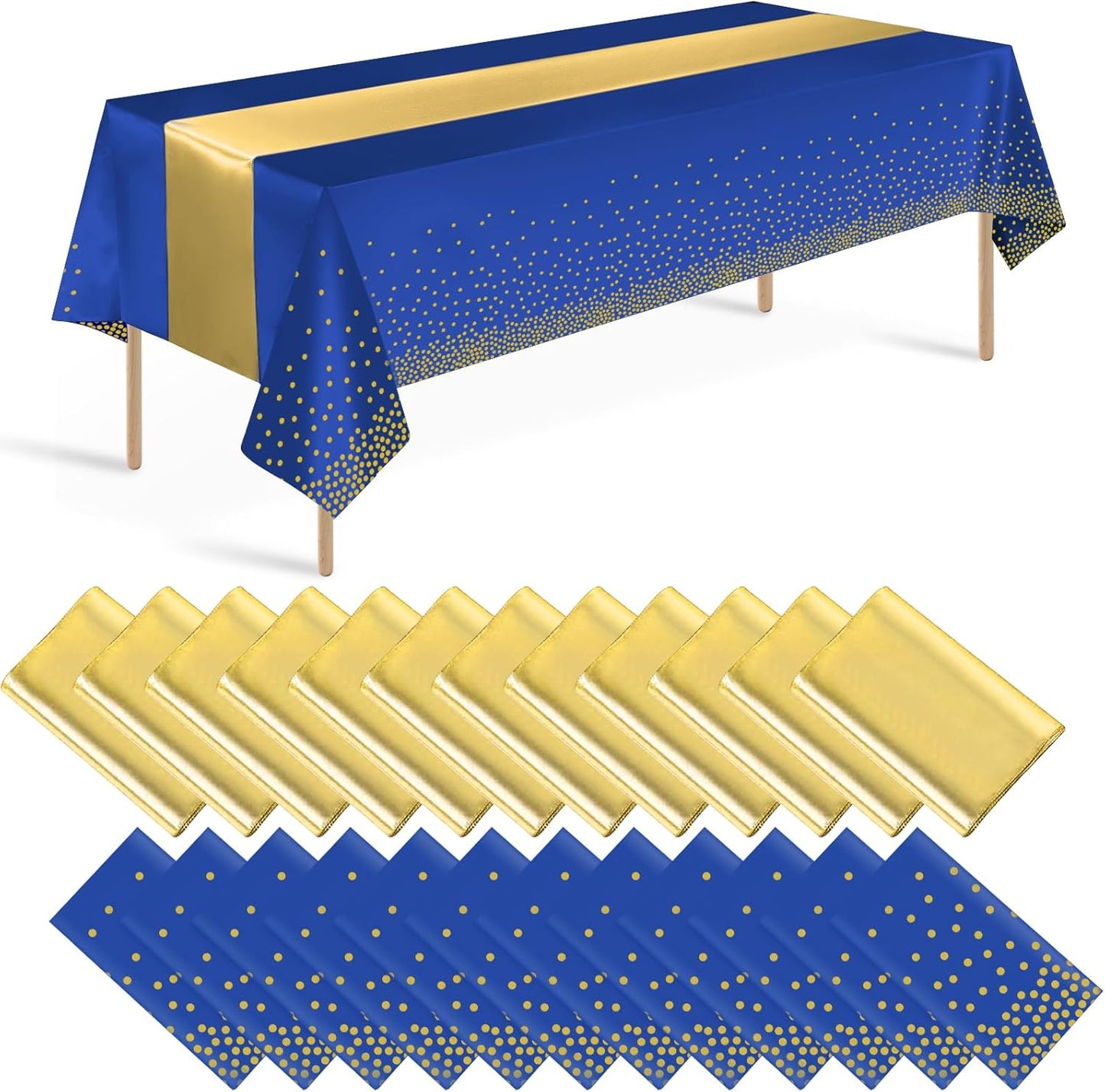 Elegant Blue and Gold Tablecloth Set for Memorable Parties