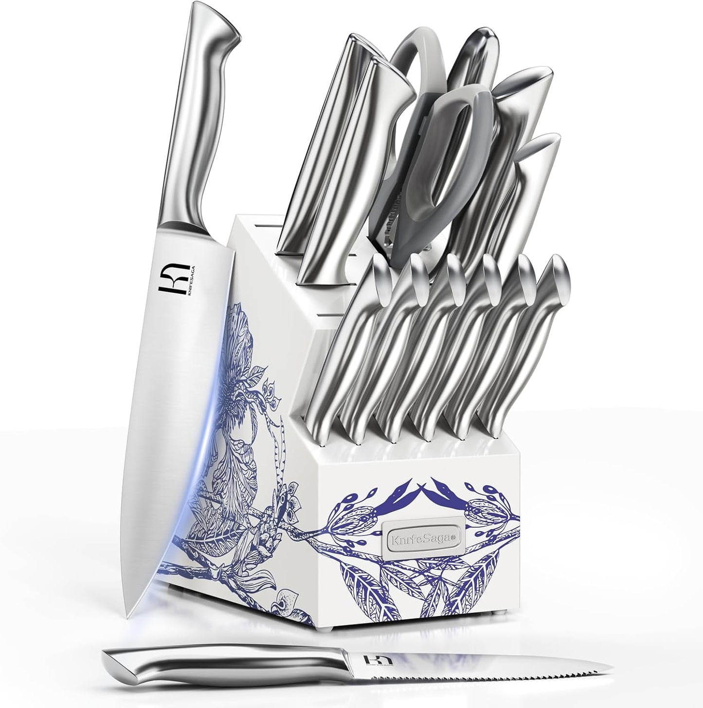 Premium Kitchen Knife Set with Block - 15 Pcs High Carbon Steel