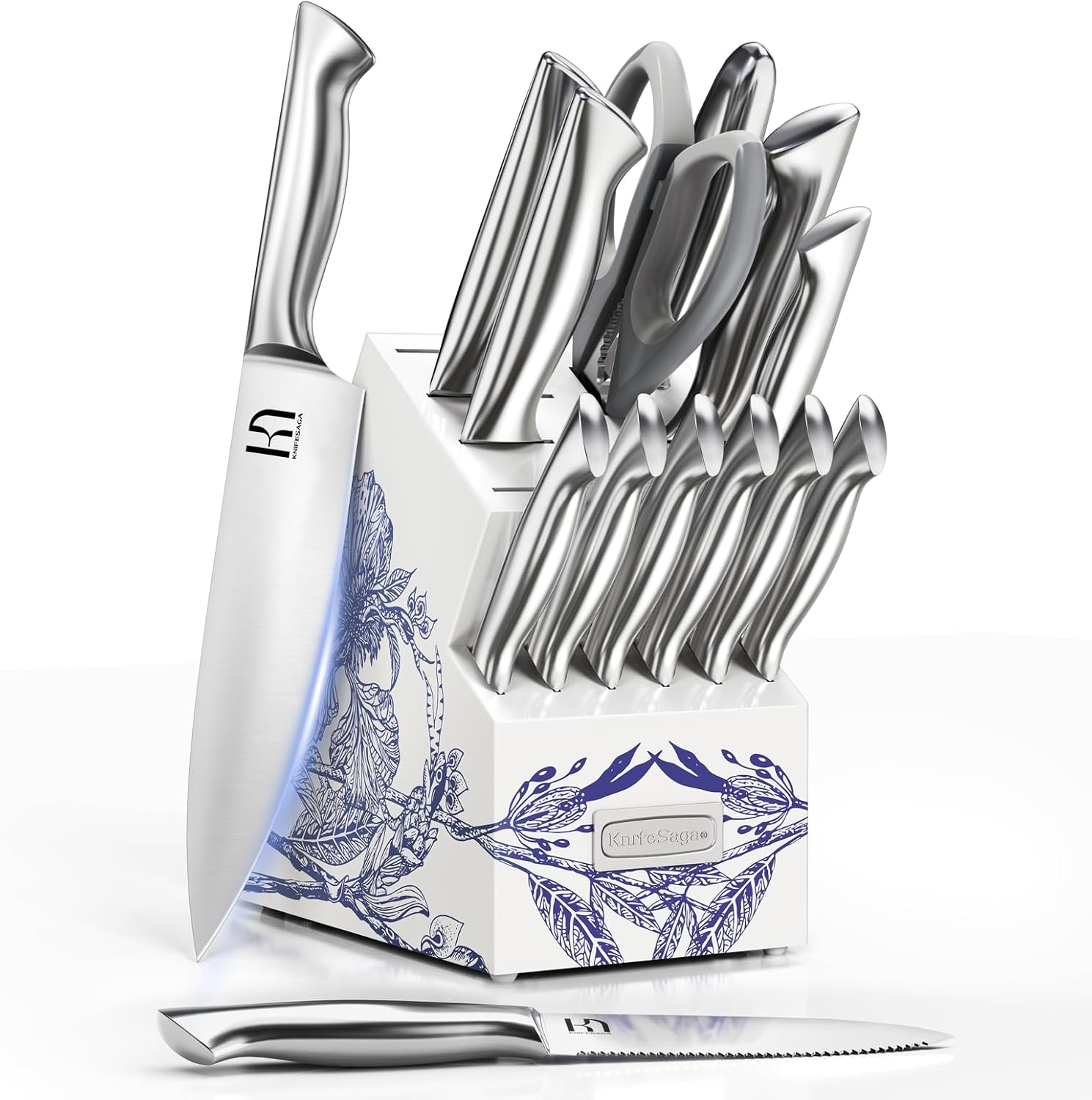 Premium Kitchen Knife Set with Block - 15 Pcs High Carbon Steel