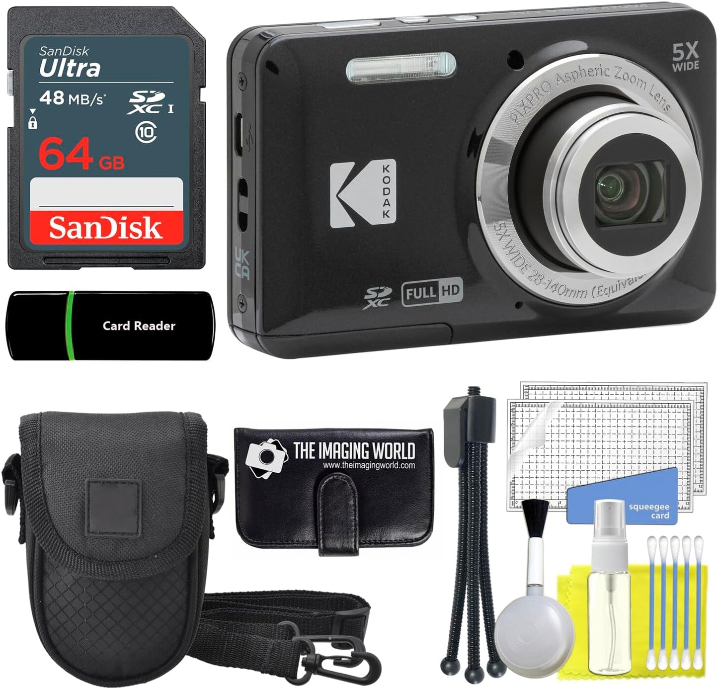 Kodak PIXPRO FZ55 Digital Camera with 64GB Bundle and Tripod