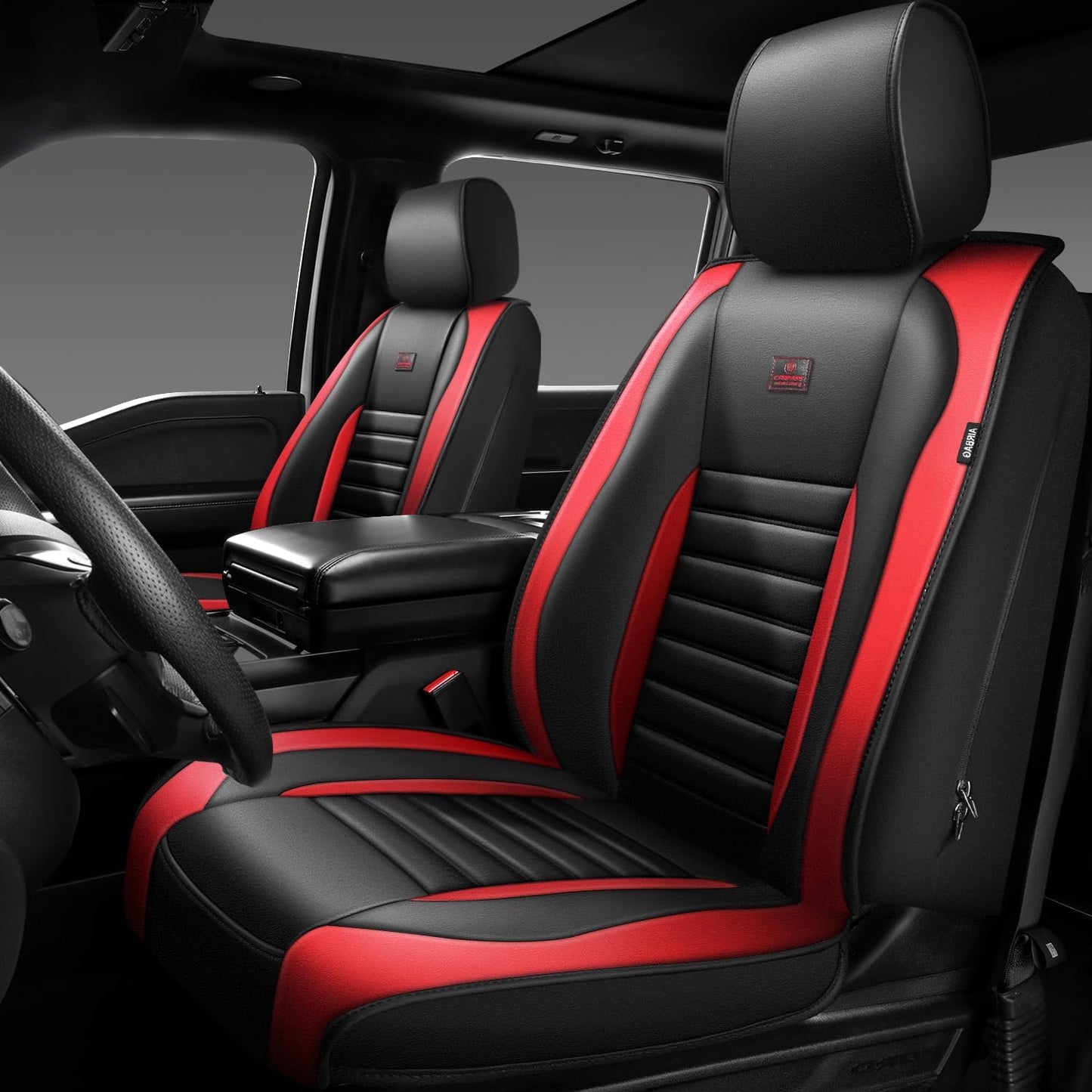 Luxury Nappa Leather Car Seat Covers for Front Seats, Black Red