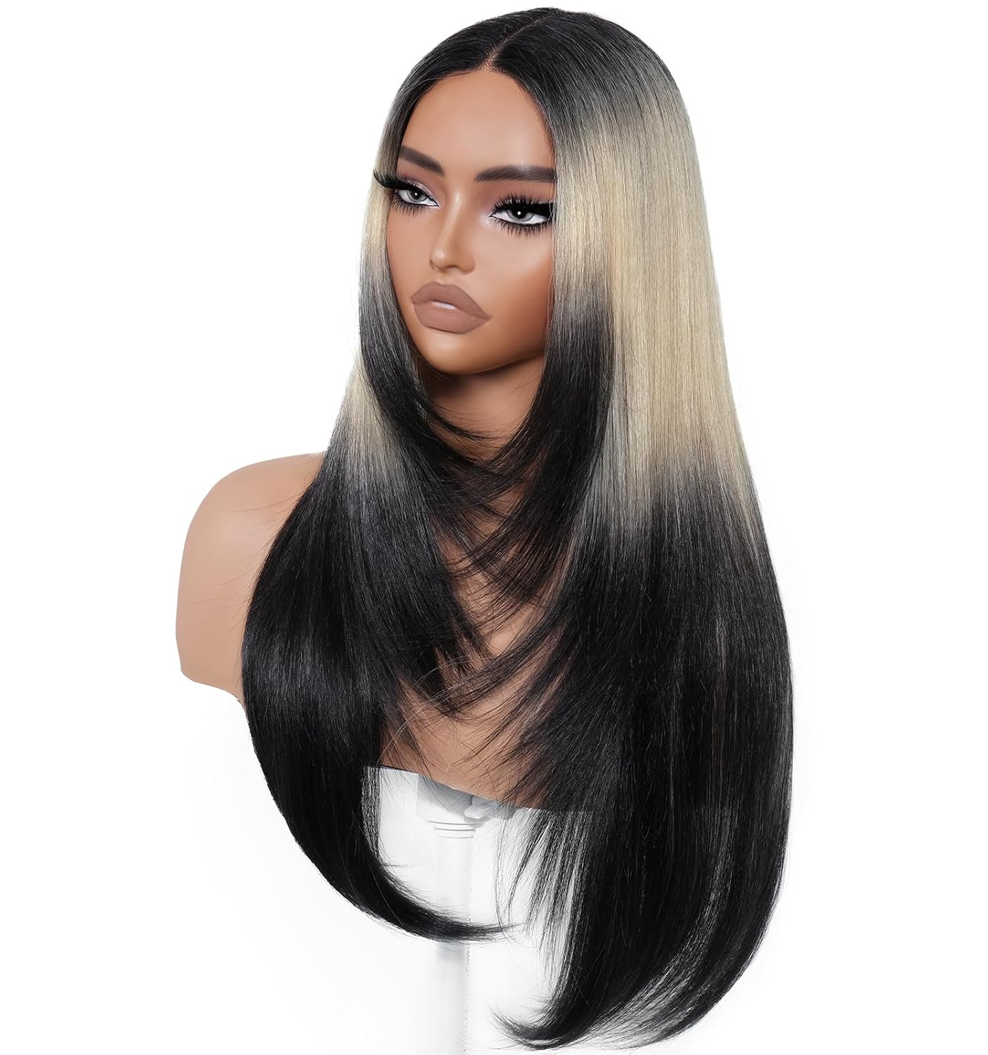 Ombre Blonde Black Glueless Wigs for Beginners - 26 Inch Style