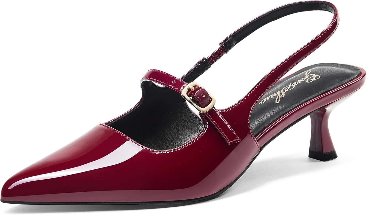 GENSHUO Low Kitten Heels Women's Slingback Elegant Pumps