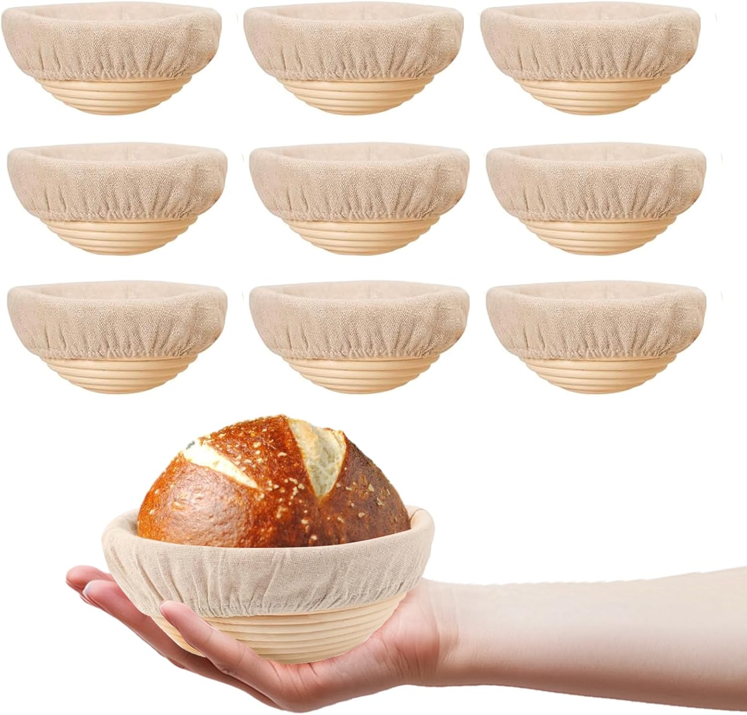 5 Inch Round Mini Banneton Bread Proofing Basket Set of 10