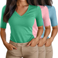 Women's Half Sleeve V Neck 3 Pack Tunic Tees - Slim Cotton Blend