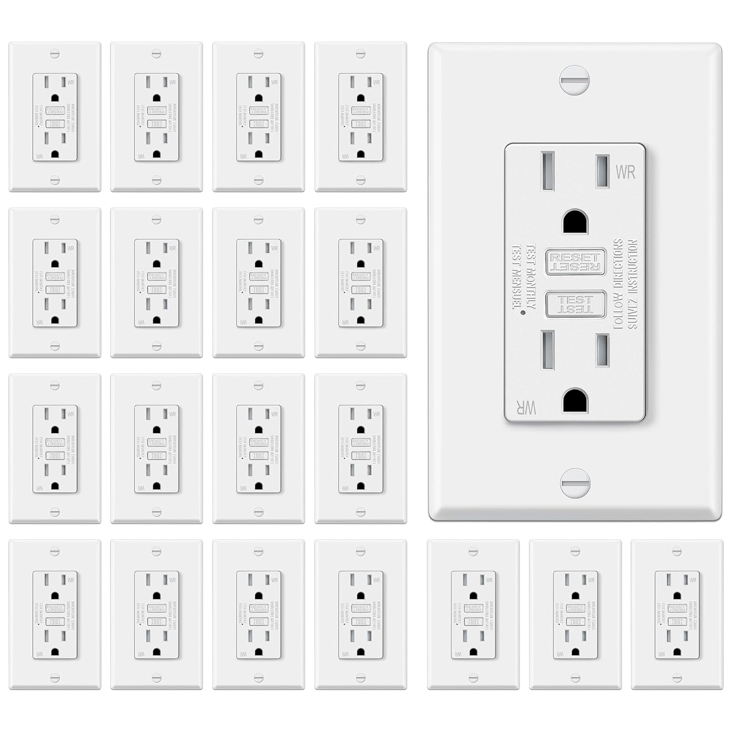 ELECTECK 20 Pack GFCI Outlets for Outdoor Use, Weather Resistant