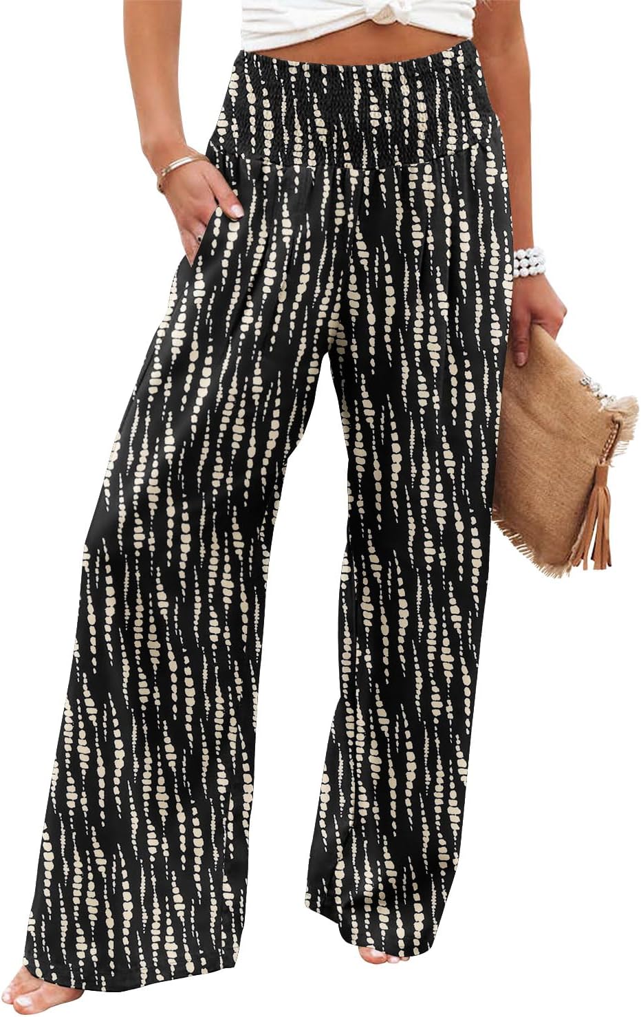 Angerella Womens Elastic High Waisted Palazzo Pants for Comfort