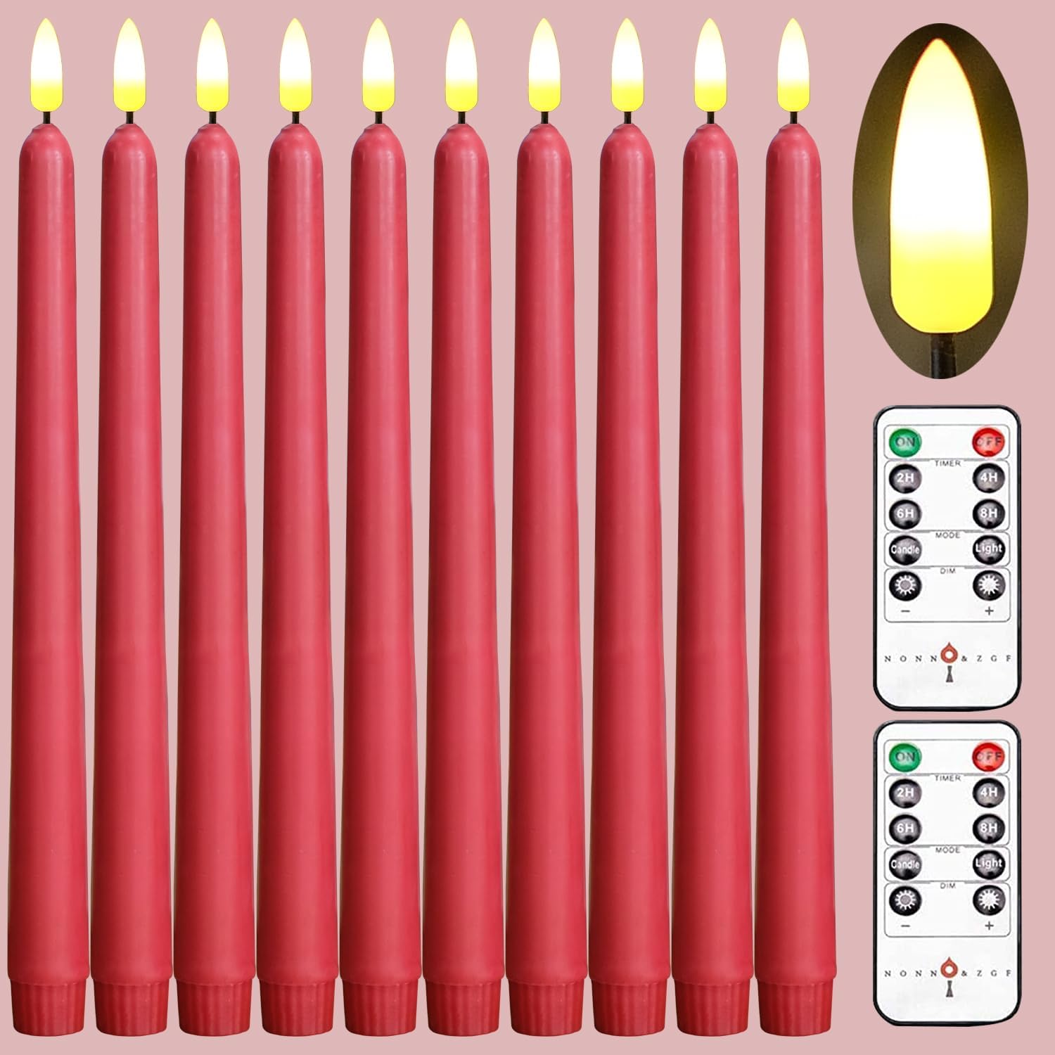 10 Red Flameless Taper Candles for Weddings and Events