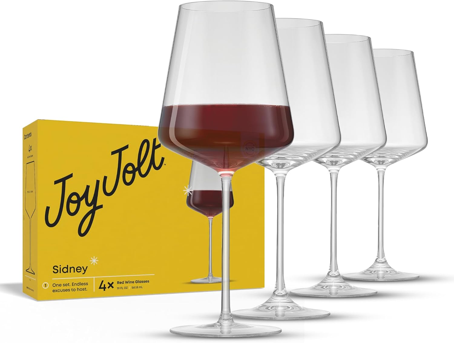 JoyJolt Sidney Red Wine Glasses Set of 4 for Modern Hosting