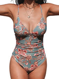 One Piece Swimsuit for Women Tummy Control V Neck - Floral Fit