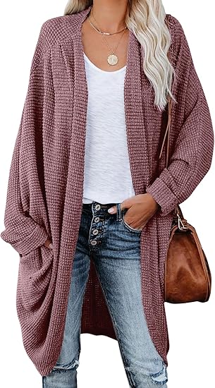 ZoeAce Womens Open Front Knit Cardigan with Batwing Sleeves