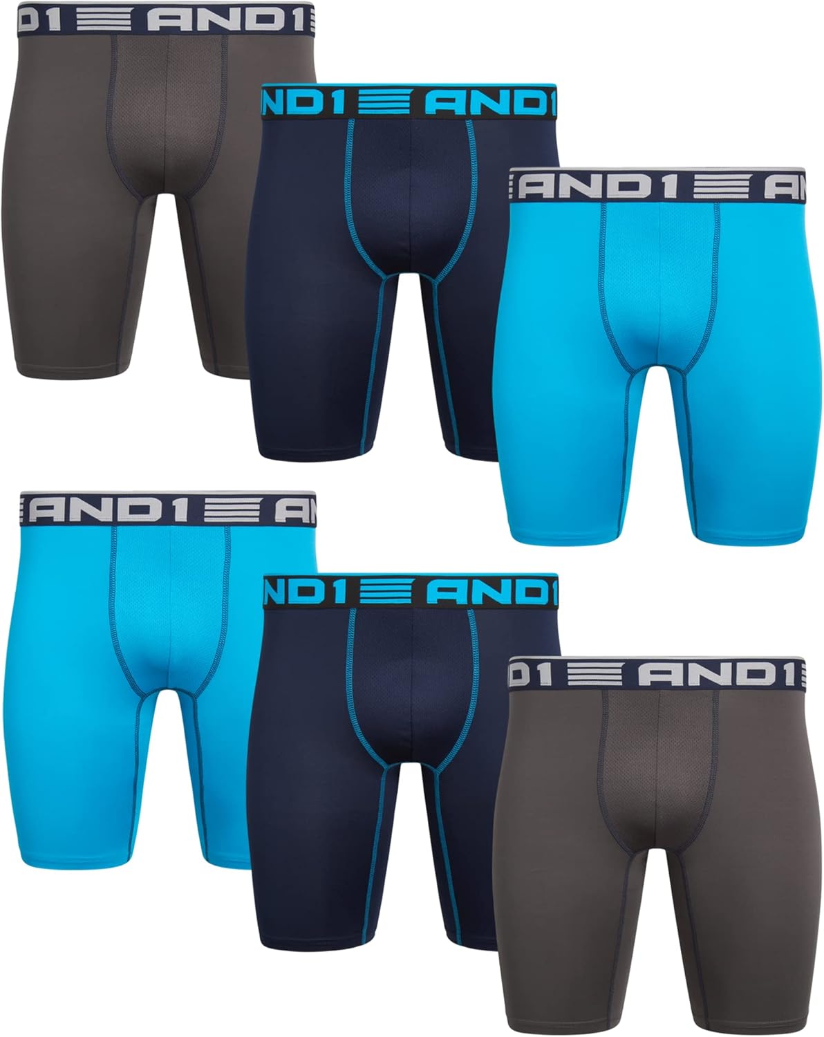 AND1 Mens Boxer Briefs - 6 Pack of Performance Long Leg Comfort