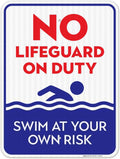 No Lifeguard On Duty Sign 18x24 in - Reflective Aluminum Pool Notice