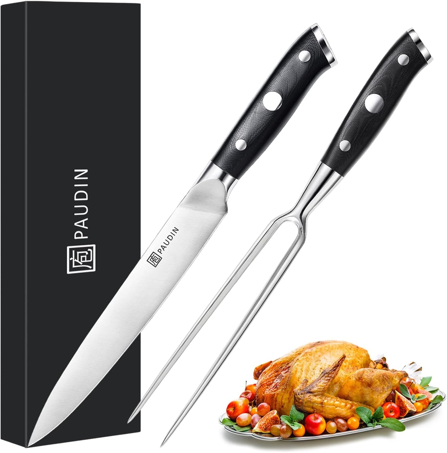 PAUDIN Carving Knife Set - Premium German Steel for Effortless Slicing