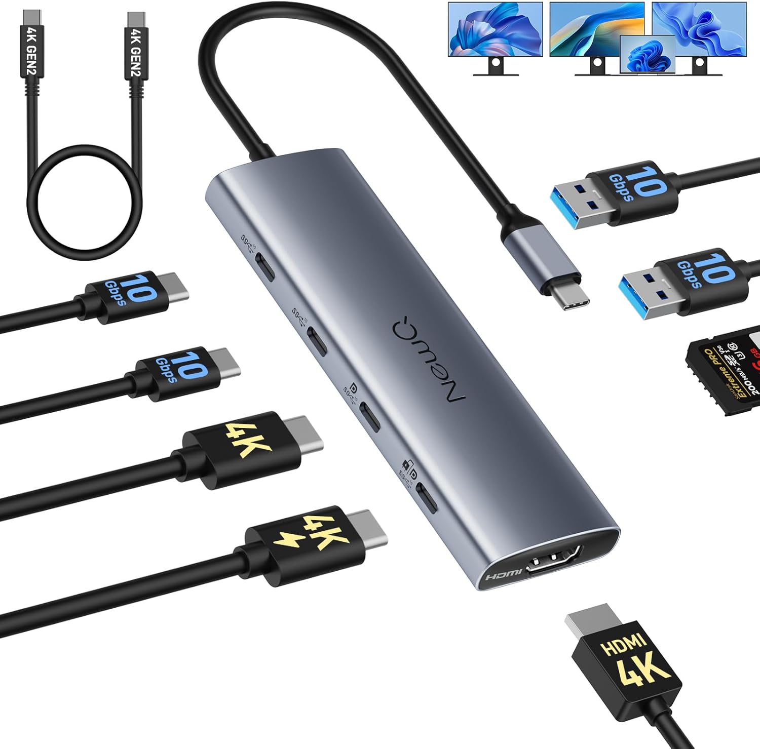 Versatile USB C Video Hub for Triple Monitor Setup with 10Gbps