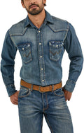 Wrangler Men's Chambray Long Sleeve Work Shirt - Durable Western Fit