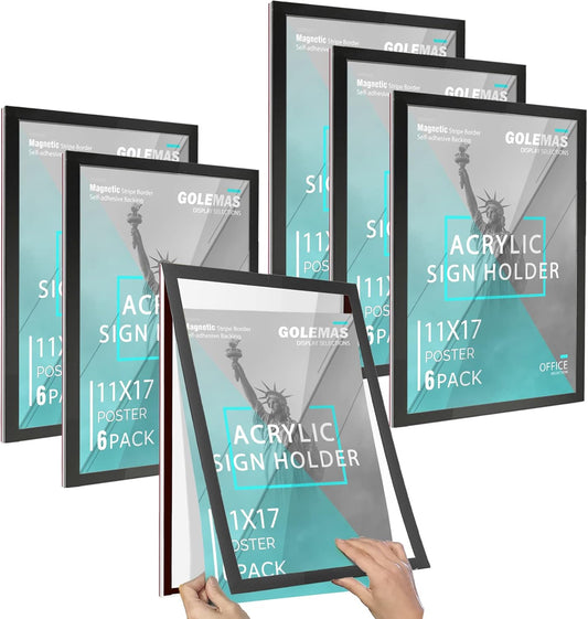 Acrylic Magnetic Sign Holder for Easy Document Display, 6 Pack