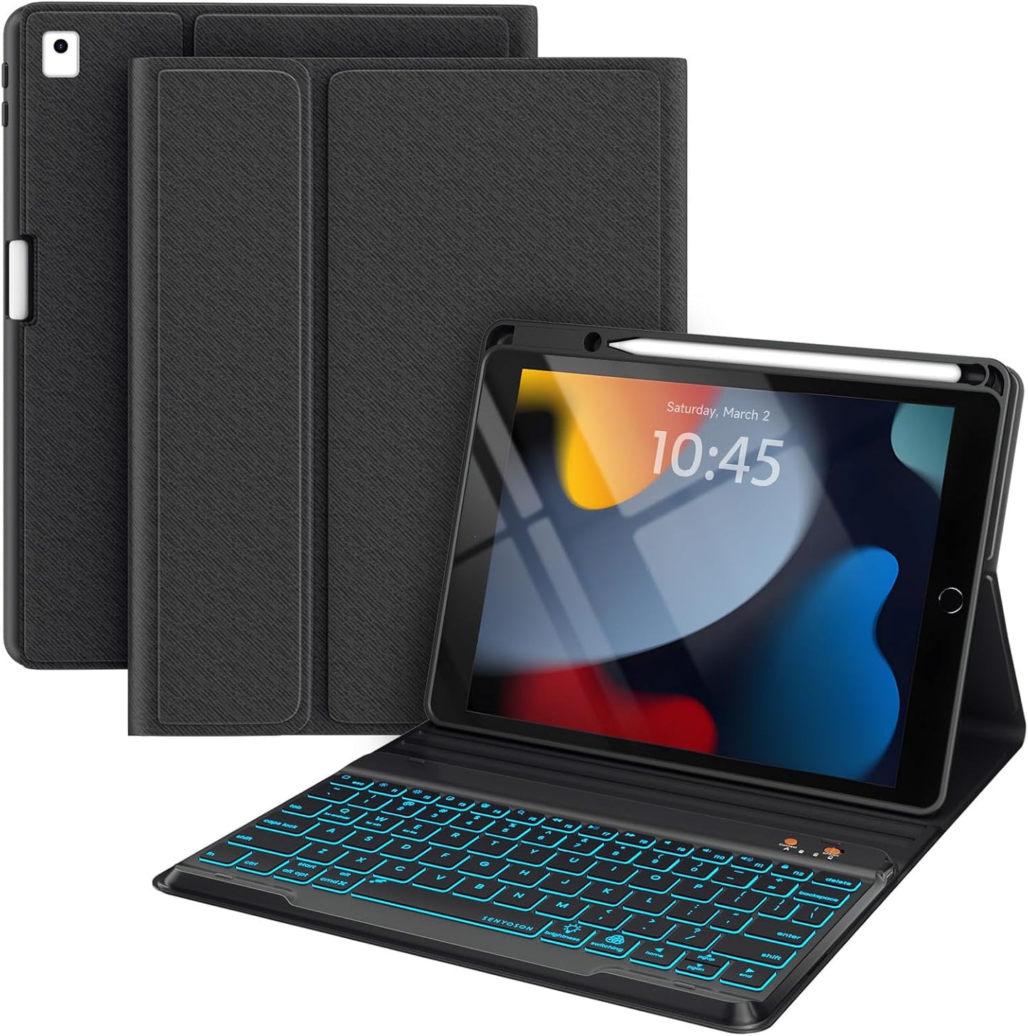 BLUTLOTUS iPad 9th Gen Case with Keyboard - Backlit Folio Cover