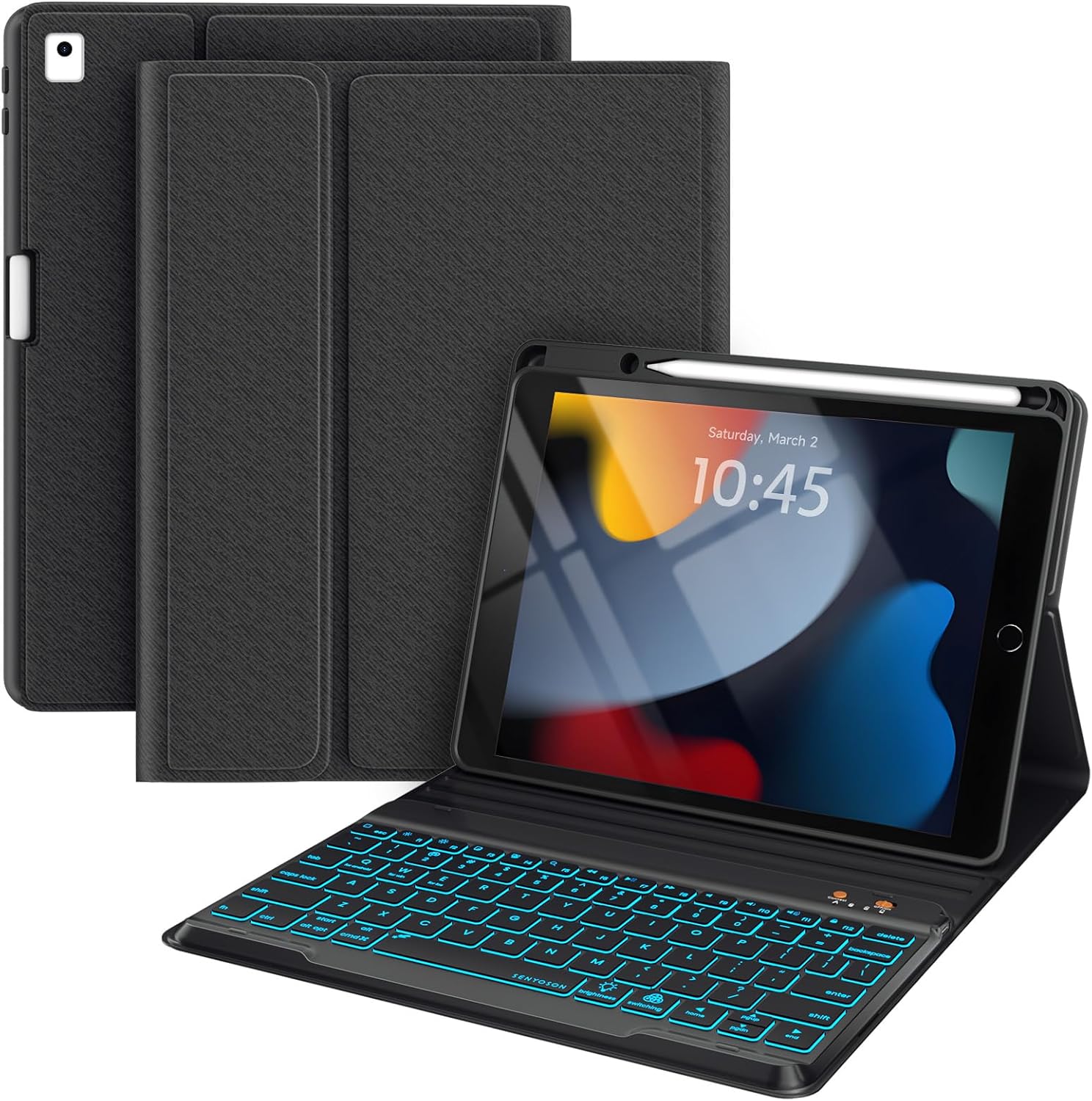 BLUTLOTUS iPad 9th Gen Case with Keyboard - Backlit Folio Cover