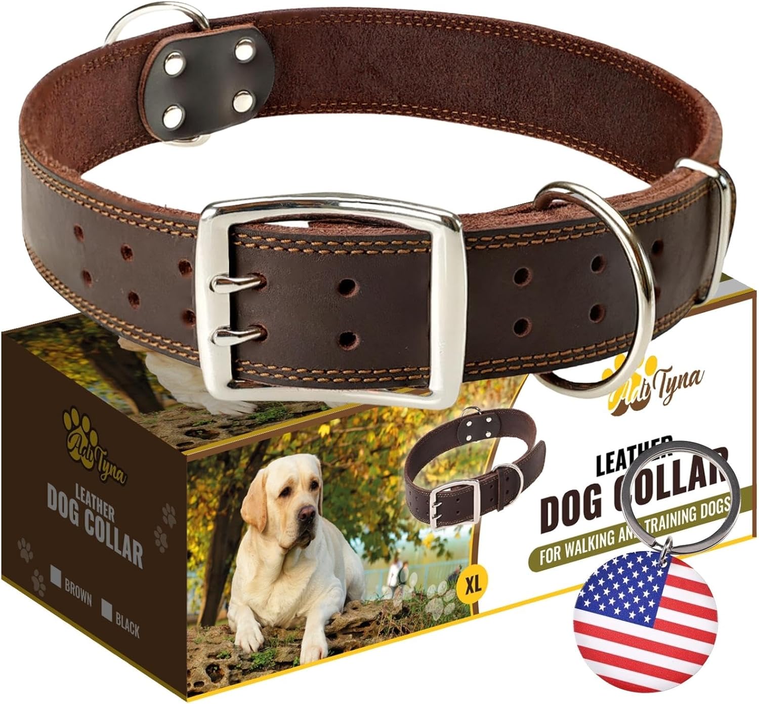 ADITYNA Big Leather Dog Collar for Giant Breeds - XXL Size
