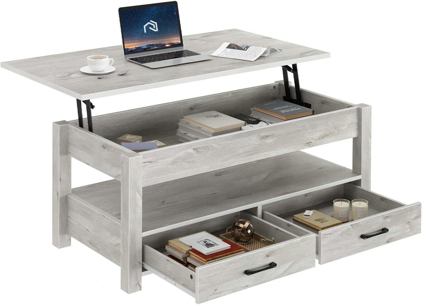 Rolanstar Lift Top Coffee Table with Drawers and Hidden Compartment
