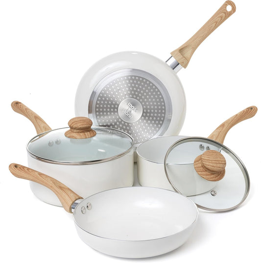 Moss & Stone 6 Piece White Nonstick Cookware Set for Every Kitchen
