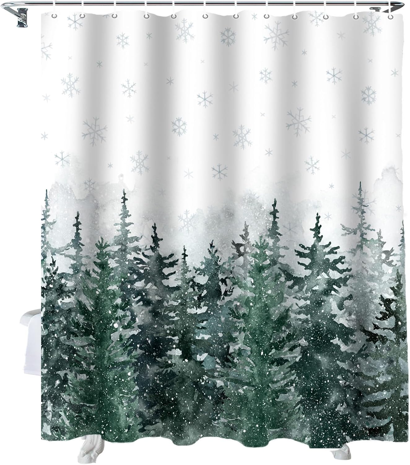 ALAGEO Christmas Pine Tree Forest Shower Curtain Set - Festive Bathroom Decor 72x84