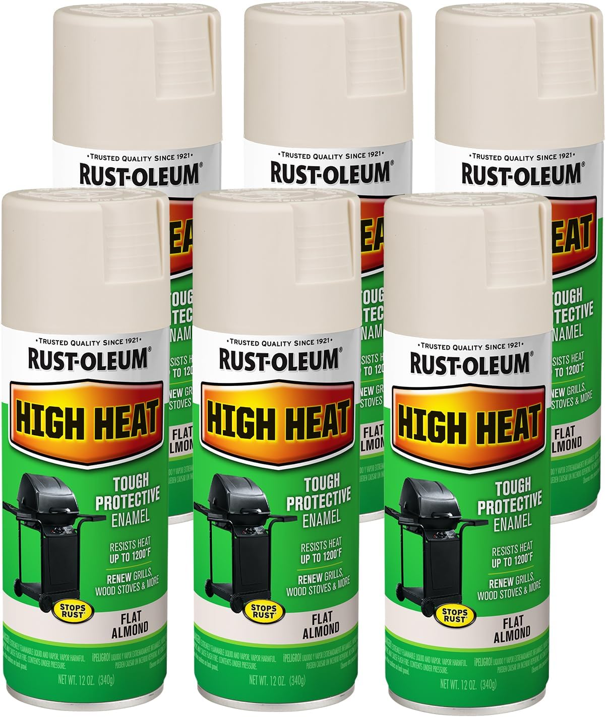 High Heat Enamel Spray Paint for Metal Surfaces, 6 Pack