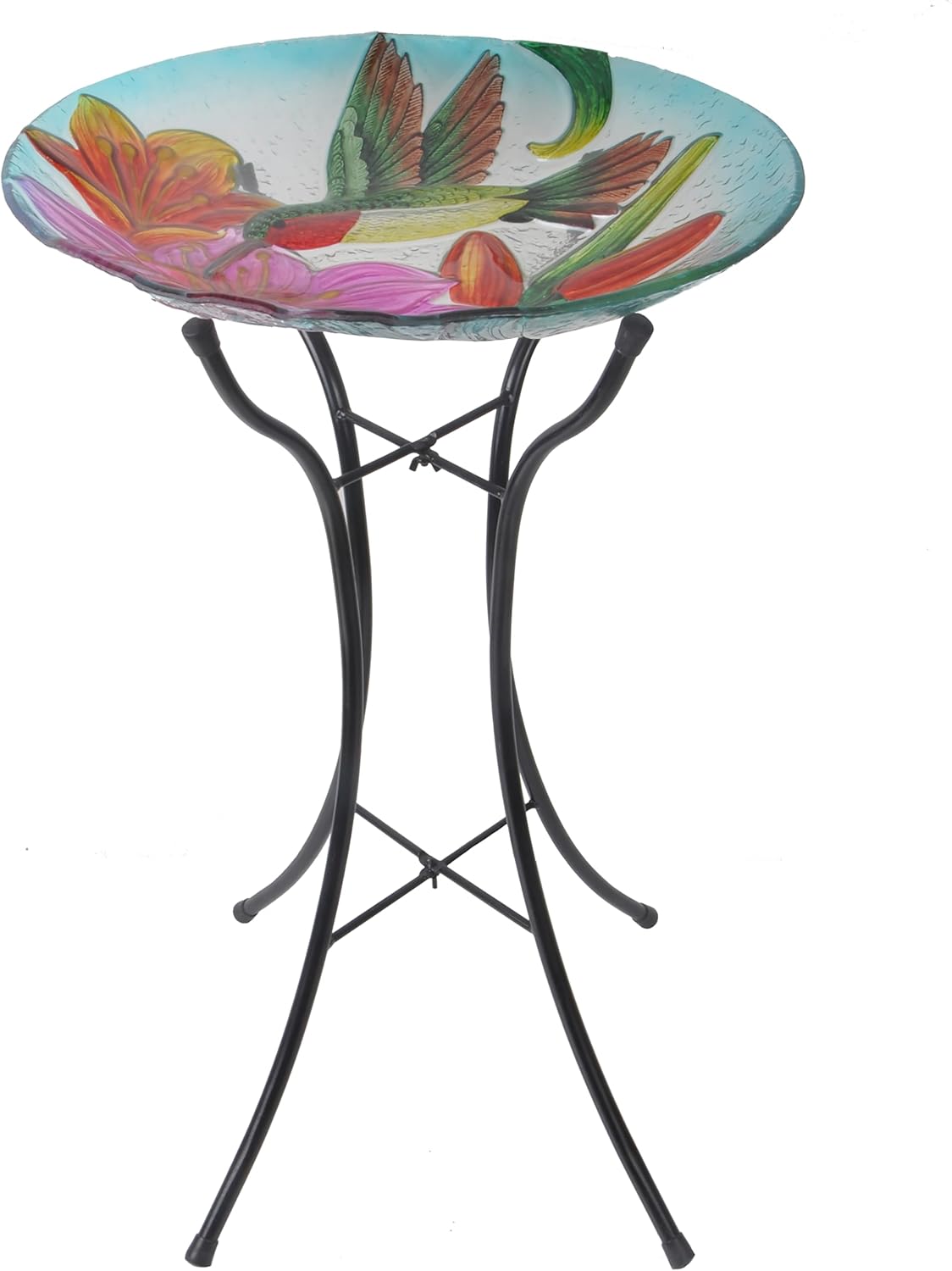 Handpainted Hummingbird Fusion Glass Birdbath Bowl Feeder