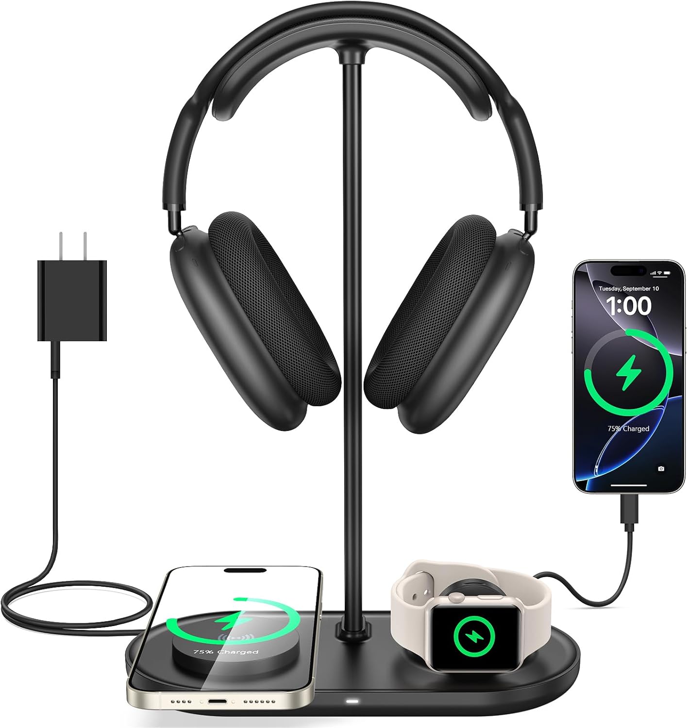 5 in 1 Headphone Stand with Wireless Charger for Desk Use