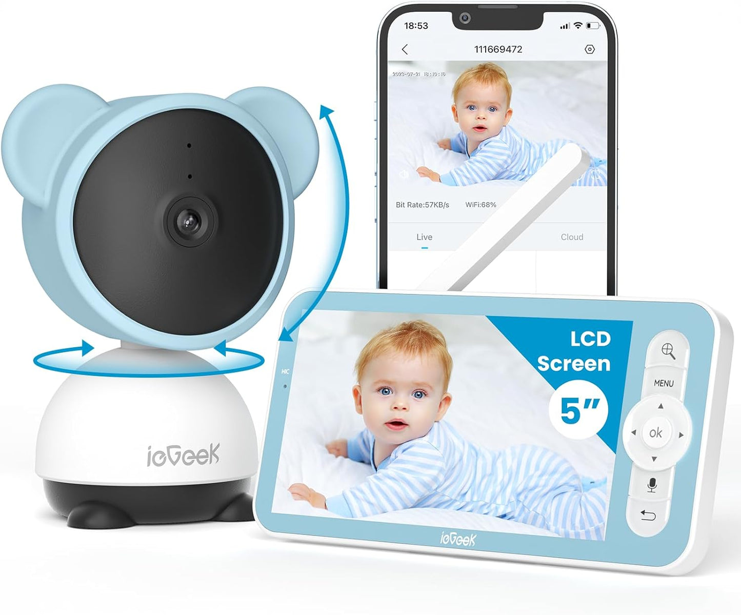 ieGeek 5'' 1080P Baby Monitor: Night Vision, App Control