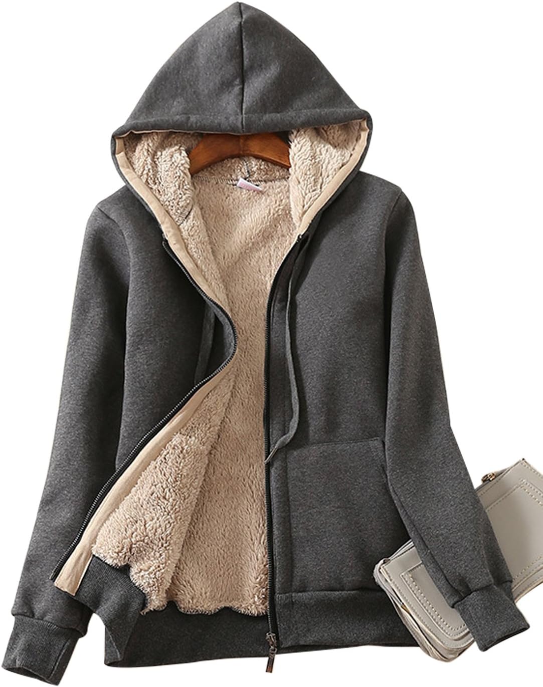 Yeokou Women's Casual Full Zip Up Sherpa Lined Hoodie Jacket