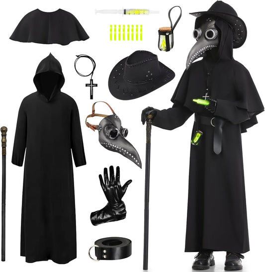 Plague Doctor Costume Kids Set with Bird Beak Mask and Robes