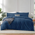 Navy Blue Duvet Cover with Fitted Sheet Full Size - Soft 4-Piece Set