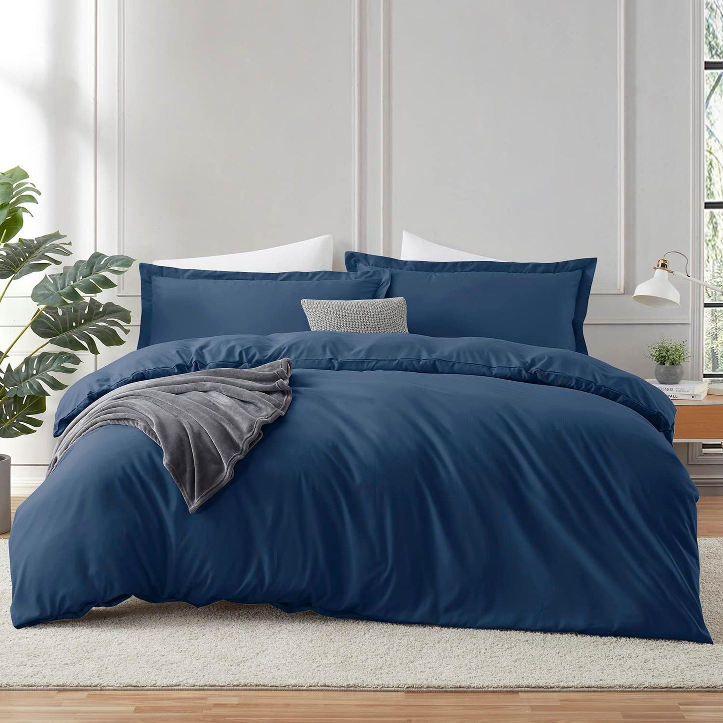 Navy Blue Duvet Cover & Fitted Sheet Set for Full Size Beds