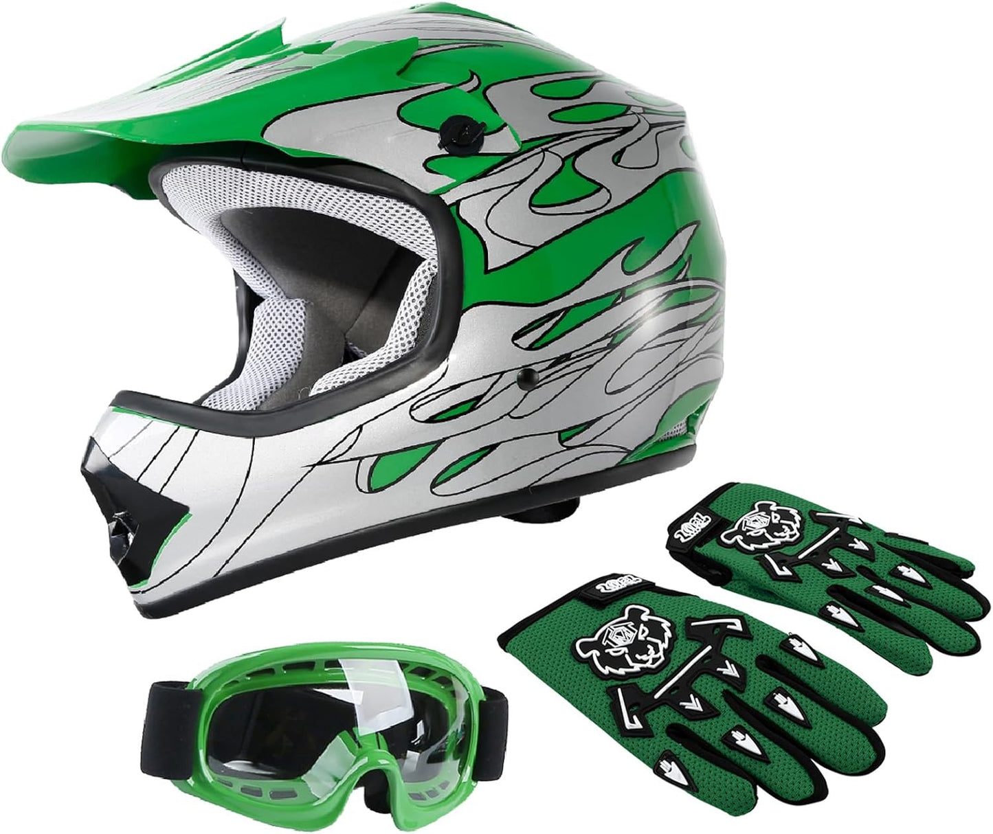 DOT Youth Kids Motocross Offroad Street Dirt Bike Helmet Green