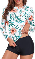 Women Two Piece Rash Guard Long Sleeve Swimsuit - Stylish UPF 50