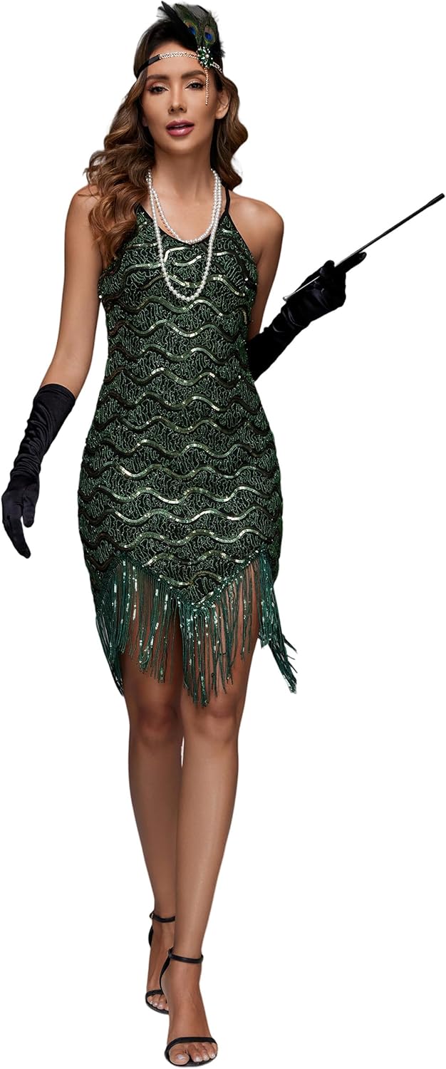 1920s Flapper Sequin Dress for Gatsby Theme Party Events