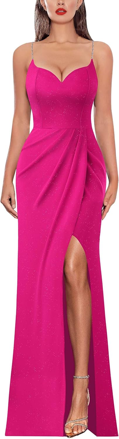 VFSHOW Womens Sexy Formal Ruched Bodycon Maxi Dress for Events