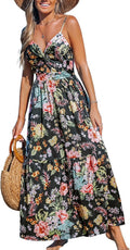 Floral Maxi Dress Twisted V Neck Sleeveless Long Summer Dress