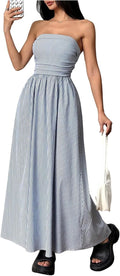 Milumia Women's Striped Strapless Maxi Dress - Flared Tube Top Formal