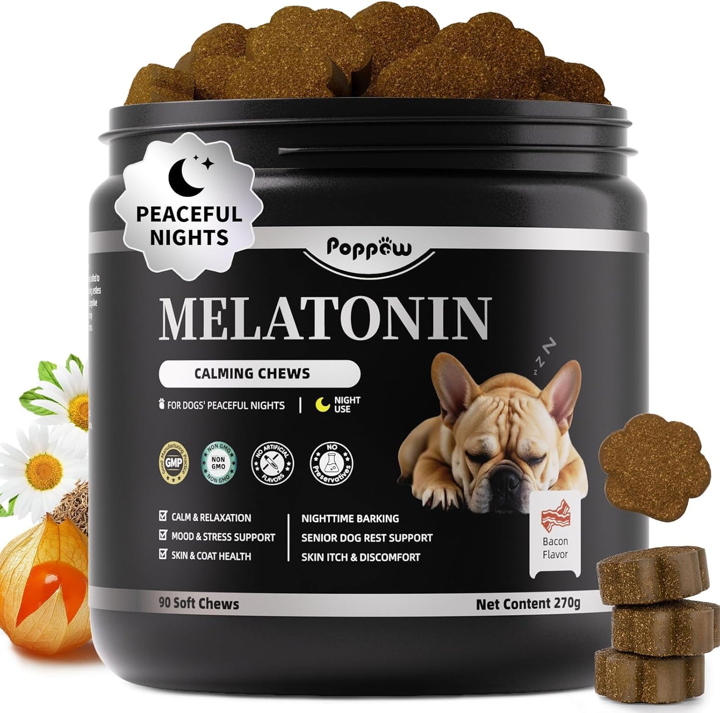 Melatonin for Dogs Calming Chews with Valerian Root & L-Theanine