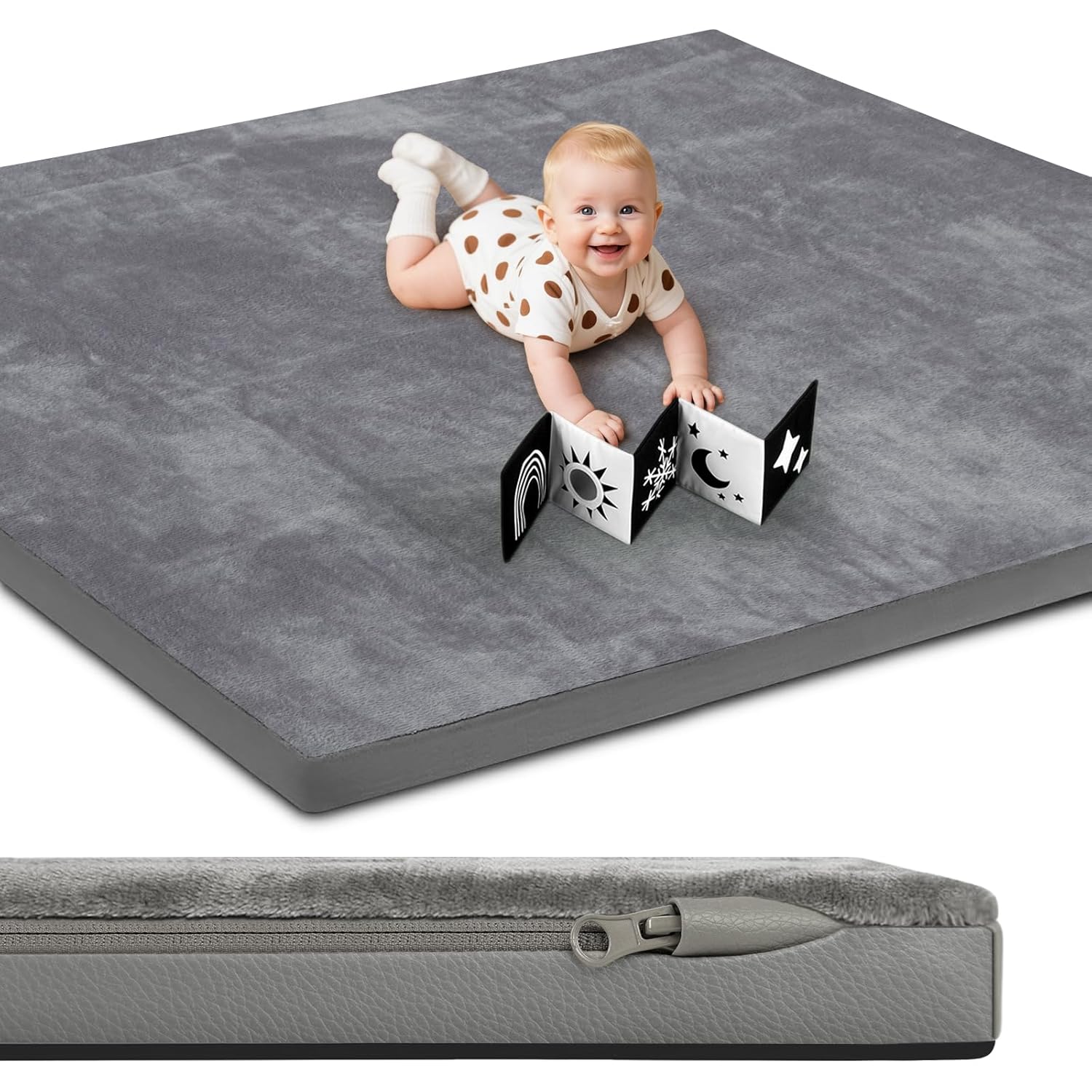 Double-Sided Baby Play Mat for Infants and Toddlers, Grey