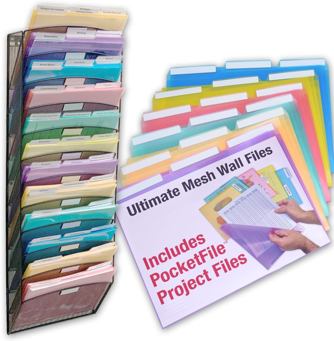 12 Tier Mesh Wall File Organizer ~ Clear Project Pockets ~