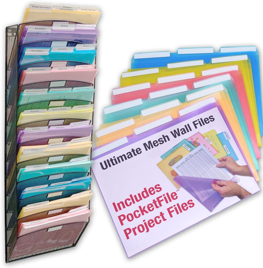 12 Tier Mesh Wall File Organizer ~ Clear Project Pockets ~