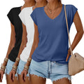 Huukeay Womens V Neck T Shirts 3 Pack - Soft Stretchy Cap Sleeve Tops